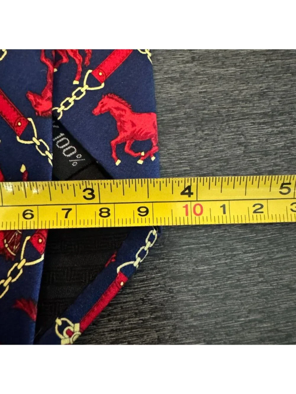 Vintage Sinsabang Pure Silk Tie Red Horse Gold Chain Classic Made In Korea
